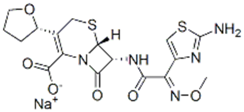 sodium (6R,7R)-7-[[2-(2-amino-1,3-thiazol-4-yl)-2-methoxyimino-acetyl] amino]-8-oxo-3-[(2S)-oxolan-2-yl]-5-thia-1-azabicyclo[4.2.0]oct-2-ene- 2-carboxylate CAS 141195-77-9