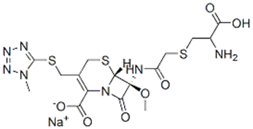 5-Thia-1-azabicyclo[4.2.0]oct-2-ene-2-carboxylicacid,7-[[2-[[(2S)-2-amino-2-carboxyethyl]thio]acetyl]amino]-7-methoxy-3-[[(1-methyl-1H-tetrazol-5-yl)thio]methyl]-8-oxo-,sodium salt (1:1),( 57355450, 57261740,6R,7S)- CAS 75498-96-3