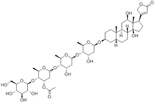 Name: Card-20(22)-enolide,3-[(O-b-D-glucopyranosyl-(1®4)-O-3-O-acetyl-2,6-dideoxy-b-D-ribo-hexopyranosyl-(1®4)-O-2,6-dideoxy-b-D-ribo-hexopyranosyl-(1®4)-2,6-dideoxy-b-D-ribo-hexopyranosyl)oxy]-12,14-dihydroxy-,( 57361439, 57271407,3b,5b,12b)- CAS 17575-2